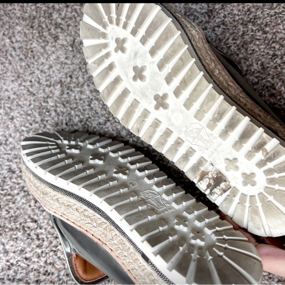 Brunello Cucinelli Metallic Leather Platform w Monili Trim Mule Espadrilles - Picture 11 of 12